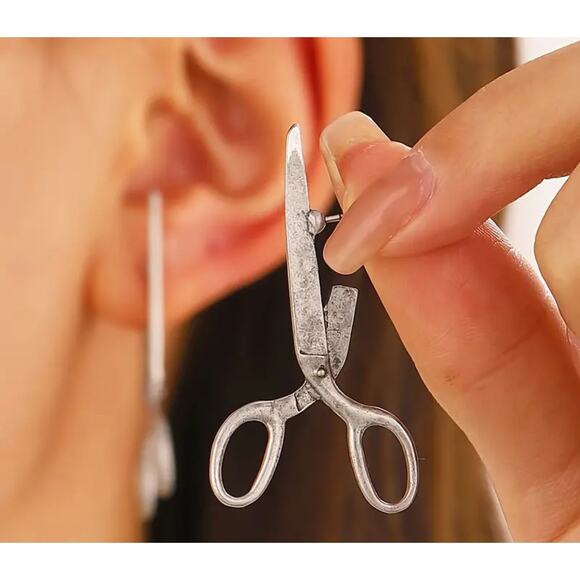 NEW Scissors Hair Stylist Seamstress Craft Earrings Cutting Silver - Picture 2 of 3